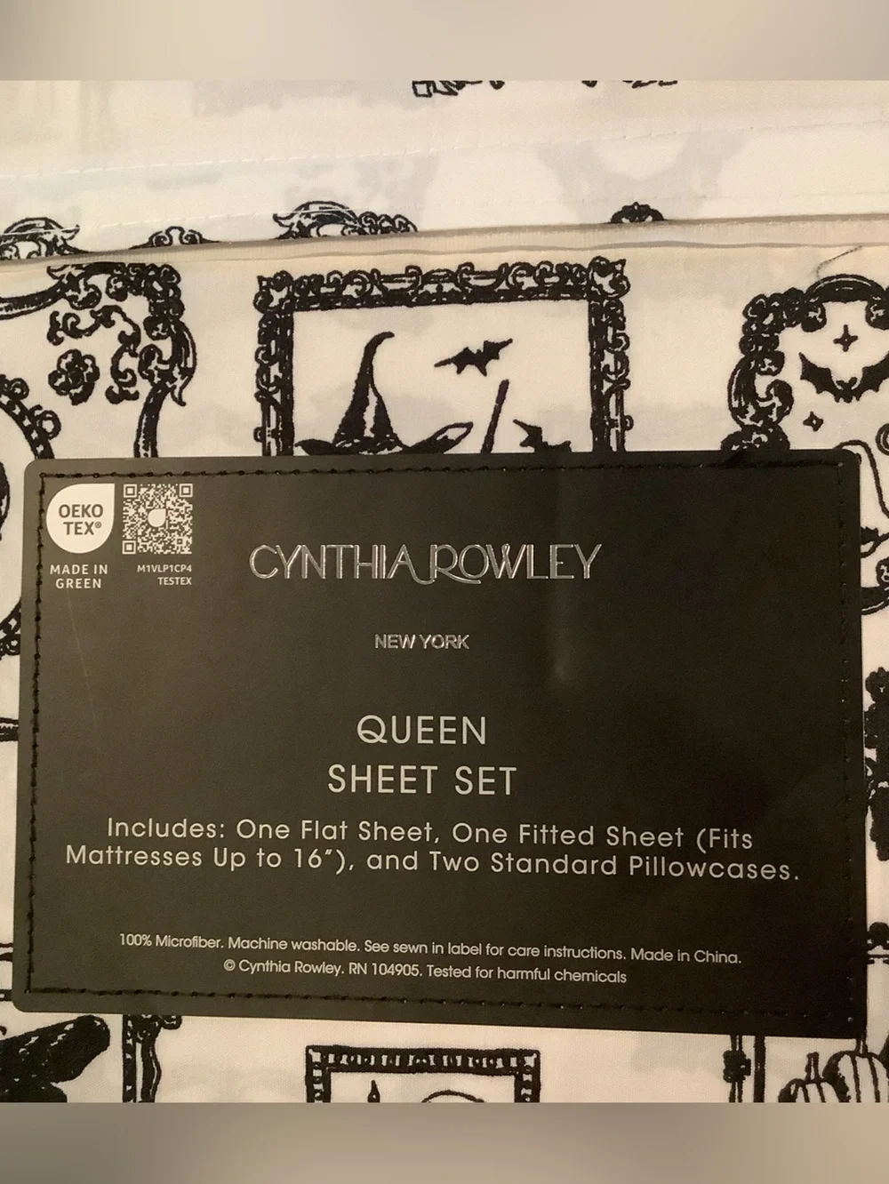 Cynthia Rowley Halloween Spooky Art Toile Queen Sheet Set New
